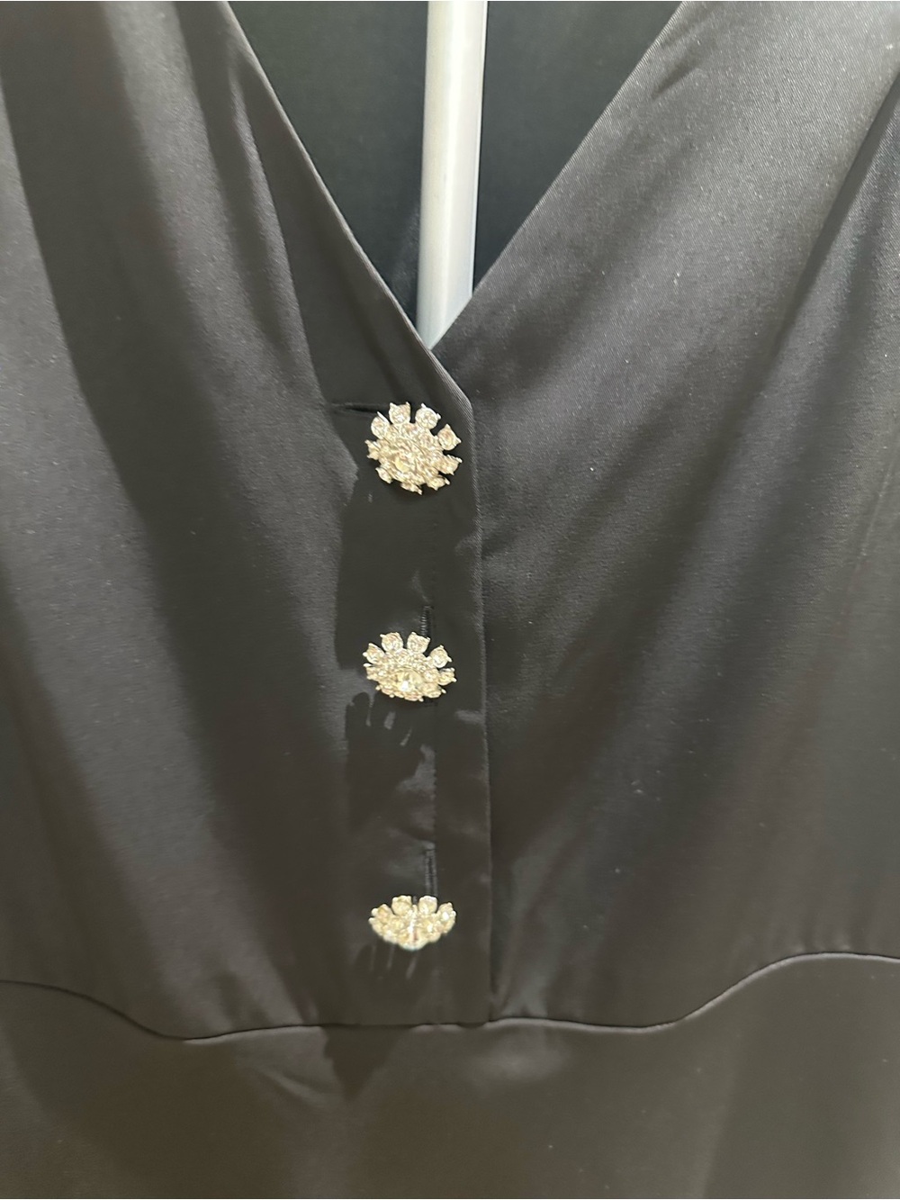 Black Strapless Evening Dress with Decorative Crystal Buttons
